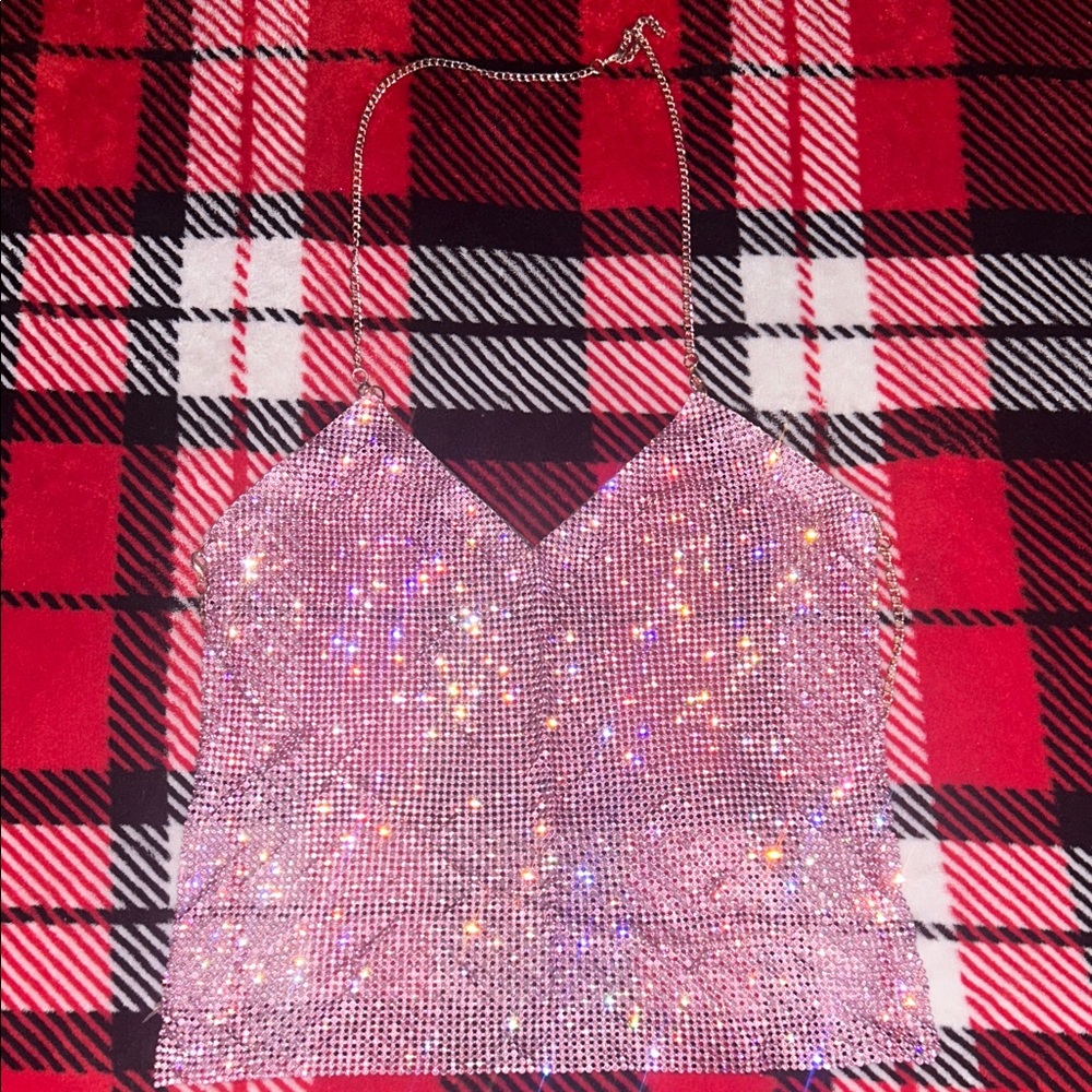 Pink Rhinestone Halter Top